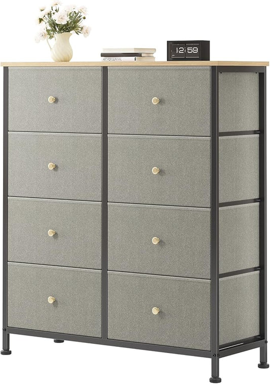 OLIXIS 8 Drawer Storage Dresser with Wood Top - Wide Fabric Chest Organizer for Bedroom, Closet, Living Room,Tower Cabinet, TV Stand, Hallway Entryway Furniture,Dark Green