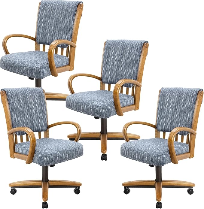 Chromcraft Set of 4 Swivel Tilt Chairs, Classic Wooden Frame Metal Pedestal Base Chairs with Wheels for Kitchen