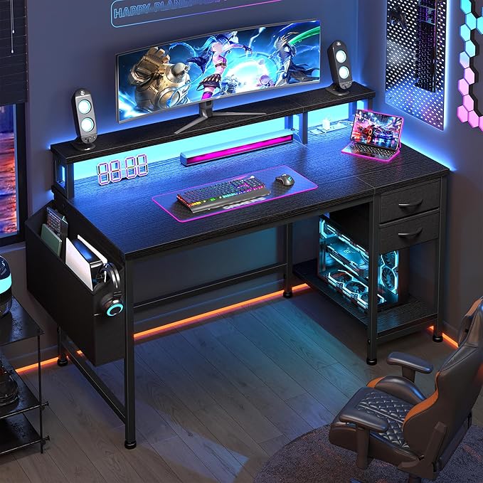 DurayLoly 40" Small Gaming Desk with RGB Lights & Outlets for Teens | Wireless Remote Full-Color Strip, Various Lighting Modes, Level Up Teens Gaming Vibe or Study for Protect Eyes In Bedroom