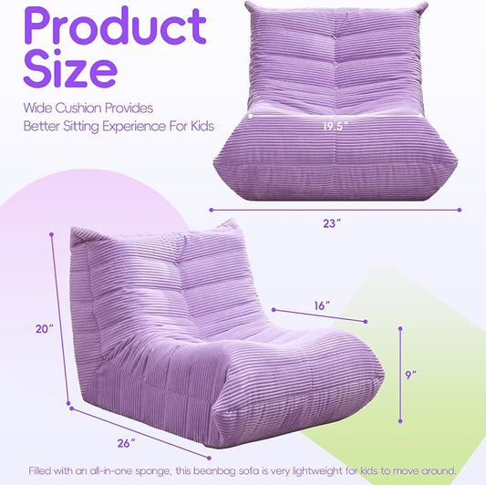 Hobestluk Small Bean Bag Chair Faux Fur Fabric BeanBag Couch for Playroom | Purple Corduroy,Ergonomic Design,Memory Foam,Strong Supportive,No Assembly Required,Decorative Style for Living Room Bedroom