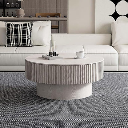 Round Coffee Table with Storage, Modern Wooden Coffee Table with Solid Wood Veneered, Circle Center Table Accent Tea Table for Living Room Small Space (31.5''L × 31.5''W × 14''H, Retro White)
