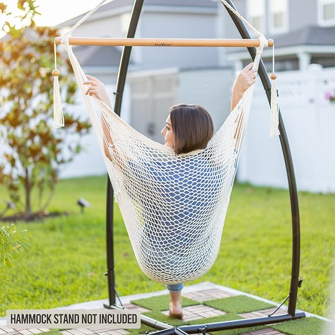 JoyView Hammock Chair with Spreader Bar Caribbean Hammock Swing Chair 300 LBS Weight Capacity XL Rope Hanging Chair for Outdoor Indoor Garden Yard - Pink