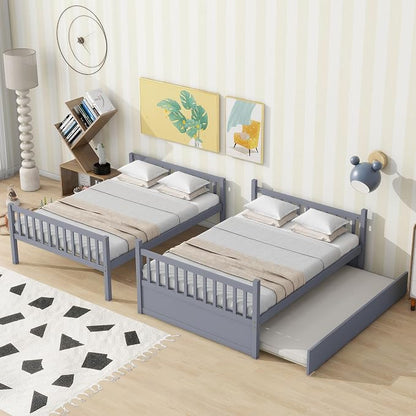 Bellemave Full Over Full Bunk Bed with Trundle,Convertible Bunk Beds with Ladder & Safety Guardrails,Full Size Trundle Bunk Beds for Kids Girls Boys,Grey
