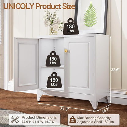 UNICOLY Sideboard Buffet Cabinet, 33" H Sideboard Buffet Storage Cabinet with Doors and Shelves, Coffee Bar, Metal Side Board Cabinets for Living Room, Assembly Required, White