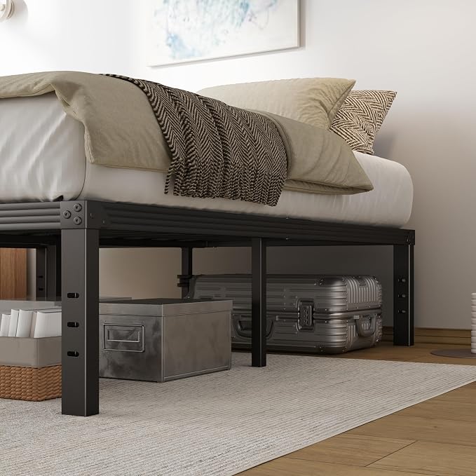 Queen Size Bed Frame 16 Inches High, Heavy Duty Steel Slats with Heavy Duty Support for Mattress,No Box Spring Needed, Noise-Free,Easy Assembly