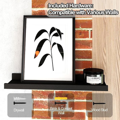 Small Black Floating Shelves for Wall Decor, Wall Mounted Wood Shelf for Bedroom, Living Room, Bathroom, Kitchen, Nursery, Mini Display Ledge Shelf with Lip Set of 2-4 Inches, Black