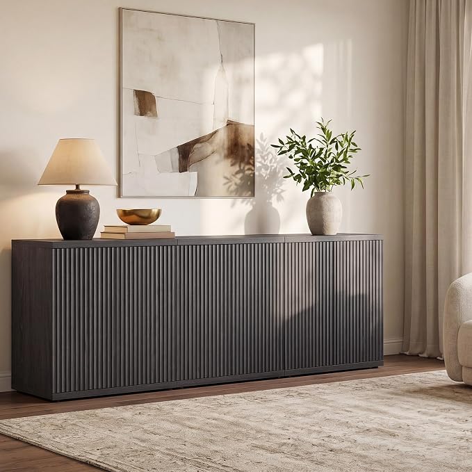 SICOTAS Buffet Cabinet with Storage Accent Sideboard Modern Credenza with Doors & Shelves Fluted Media Console Mid Century Coffee Bar Table for Living Room Kitchen Dining Room Hallway
