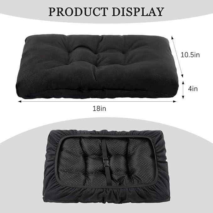 Rectangular Stool Cushion Set of 2, Soft Saddle Stool Cushions with Ties, Nonslip and Washable, Black, 18 x 10.5 x 4 Inch