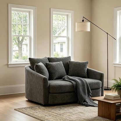 ERYE 56.3" Chenille Upholstered Accent Chair Deep Seat for Living Room Bedroom, Oversized Leisure Cushion Armchair W/ 5 Pillows and Removable Cover for Home Apartment Office