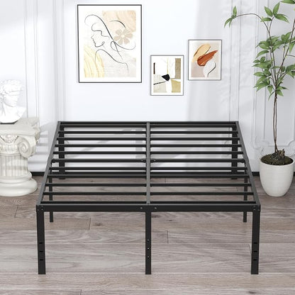 EMODA 20 Inch Queen Bed Frame No Box Spring Needed Heavy Duty Metal Tall Platform Bed Frame Queen Size with Large Storage Space, Easy Assembly, Black
