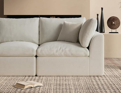 ohllob 110" Cloud Sectional Couches for Living Room, Convertible L-Shape Couch with Ottoman, 3 Seater Modular Sectional Sofa, Warm White