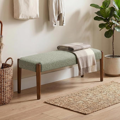 Usaint 42" End of Bed Bench, Modern Upholstered Bedroom Bench with Rubberwood Legs, Entryway Bench with Cushion, Dining Bench for Living Room, Bedroom, Green with Walnut Leg