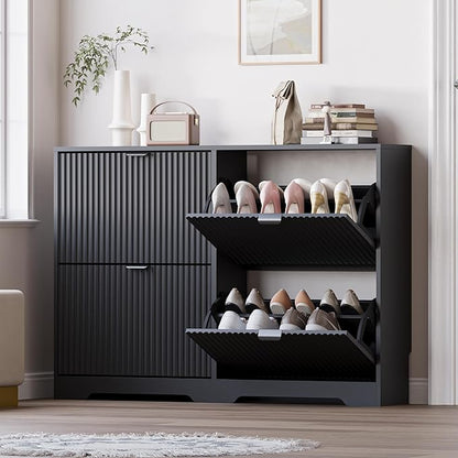 BORNOON Large Shoe Cabinet for Entryway, Shoe Rack Cabinet with 4 Flip Drawer and Adjustable Shelves for Small Apartment, Foyer