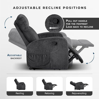 Lexicon Manual Recliner Chair, Textured Microfiber Reclining Chair, Wall Hugger, Track Arms, Magazine Pockets, Manual Recliner for Living Room/Office/Apartment, Easy Assembly, Dark Gray