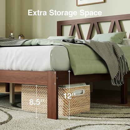 Novilla 12inch King Bed Frame Wooden King Bed Frame and Headboard, Solid Wood King Size Bed Frame with Headboard, No Box Spring Needed, Easy Assembly, Walnut