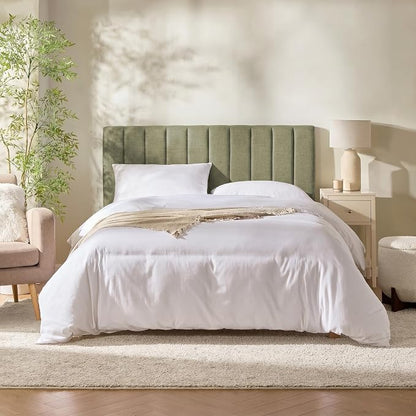 Hearth & Harbor Wall Mounted King Headboard Only, Bed Headboard King Size | Easy Assemble, Floating Peel & Stick, Upholstered Channel Stitched, 3D Wall Panels, 5 Strips of 3M Tape Included, Olive Green