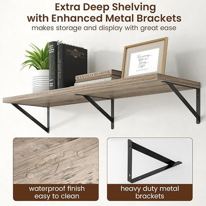 Axeman Deep Floating Shelves - 40 Inch Floating Shelves Set of 2-12 Inch Deep Grey Wood Wall Shelves for Living Room Bathroom Kitchen