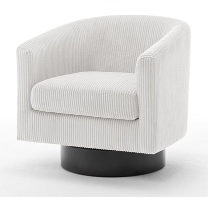 Swivel Accent Chair, Upholstered Corduroy Barrel Chair for Living Room, Small Single Sofa Bedroom Reading Seat, Beige