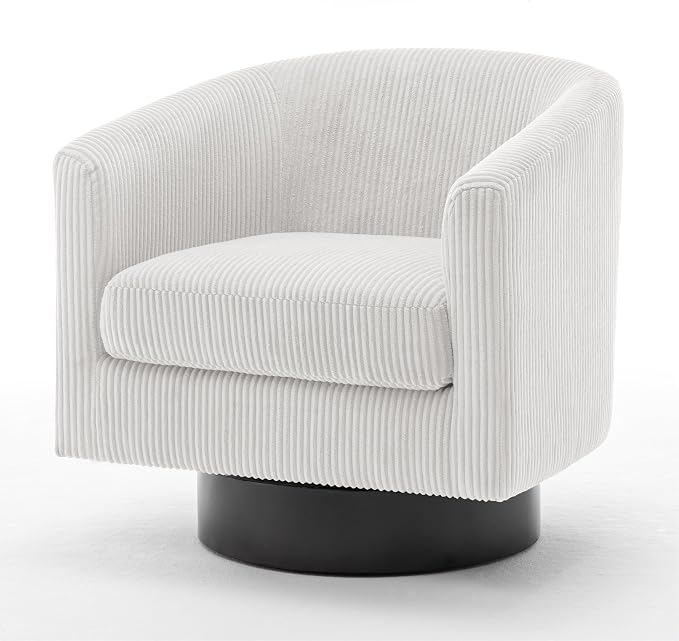 Swivel Barrel Accent Chairs Set of 4, Corduroy Upholstered Armchair Modern Round Club Arm Chair for Living Room, Comfy Single Sofa Seating Bedroom Side Reading Seat for Home Office - Beige