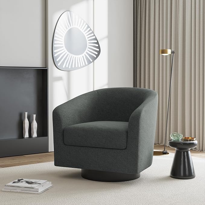 Swivel Accent Chairs Set of 4, Chenille Barrel Chair Upholstered Armchair for Living Room, Modern Round Arm Chair Small Single Sofa Bedroom Reading Seat - Gray