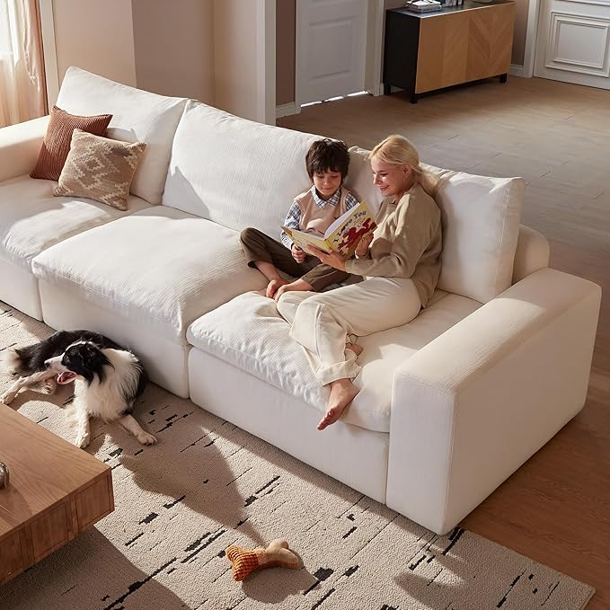 Cloud Couch Sectional 113.8'' Oversized Modular Deep Seat Sofa Bed Comfy White Cloud Couch with Washable Cover for Living Room 3 Seat & 3 Ottoman