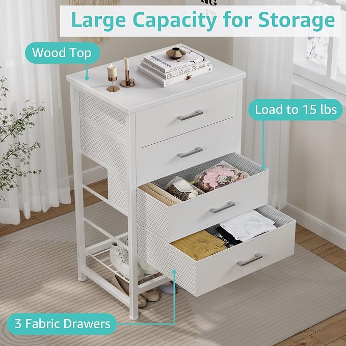 BOLUO White Dresser for Closet with 4 Drawers and Shelf Large Closet Drawers for Closet Organizers and Storage Bedroom Dorm Modern