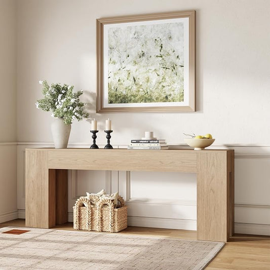 Epecoya Extra Long Sofa Console Table for Entryway Living Room, 79-Inch Farmhouse Wood Behind Couch Table, Rectangular Accent Console with Wooden Double Base for Hallway Foyer Entrance, Light Oak
