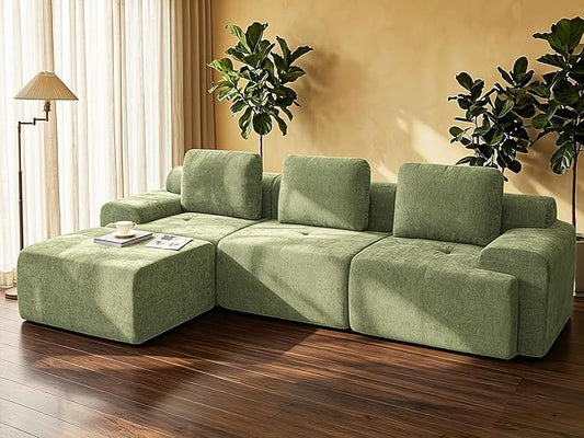 122" L Shaped Oversized Boneless Couch, Comfort Cloud Sectional Couches for Living Room, Modular Sofa High Back & Extra Deep Seat, No Assembly, Chenille(Olive Green, 122 inch-L Shaped（3+1）)