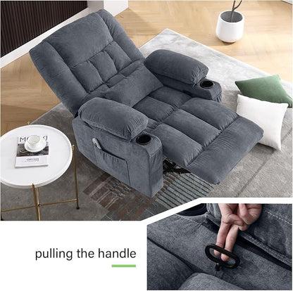 BOSMILLER 360° Swivel Rocker Recliner Chair for Adults,Oversized Recliner Chair with Massage and Heating, Manual Nursery Glider Recliner with Cup Holder and Side Pocket for Living Room, Bedroom