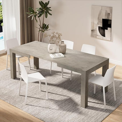 Mobili Fiver, Iacopo Extendable Dining Table, 55.1(86.6) x35.4 in, Concrete Effect, Grey, for 6-10 People, Expandable Dining Table for Kitchen, Living Room, Italian Furniture