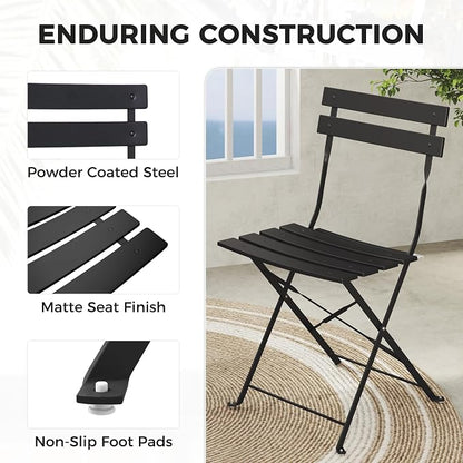 Grand patio 3-Piece Folding Bistro Set, 2 Chairs and 1 Table, Weather-Resistant Outdoor/Indoor Conversation Set for Patio, Yard, Garden-Black