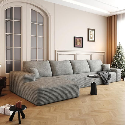AUGOP 136" Sectional Couches for Living Room Modern Modular Sofa with L-Shape Couchs Upholstered Boneless Couch Deep Seat Sectional Couch with Chaise (Grey, Left Facing Chaise+3Seaters)