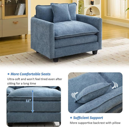 WUTUTUEE 41'' Modern Chenille Oversized Chair, Upholstered Accent Living Room Chair with Extra Thicked Deep Seat, Single Lounge Chair for Bedroom, Small Apartment, Blue