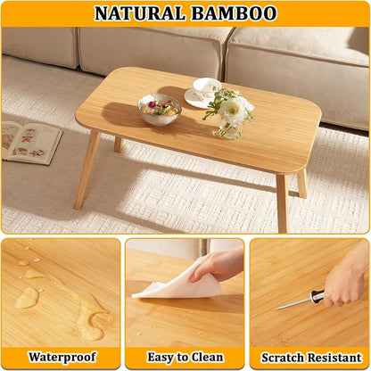Baveke Folding Coffee Table- Foldable Floor Tables, Mid Century Coffee Table for Living Room, Small Coffee Tables Solid Wood Japanese Low Table for Sitting on Floor, No Assembly, 31.5''-Natural