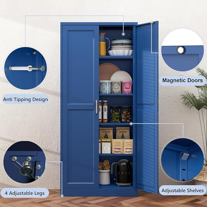 71” Metal Tall Kitchen Pantry Cabinet,Storage Cabinet with Doors and Adjustable Shelves,Modern Kitchen Hutch Cabinets,Freestanding Cupboard for Dining Room