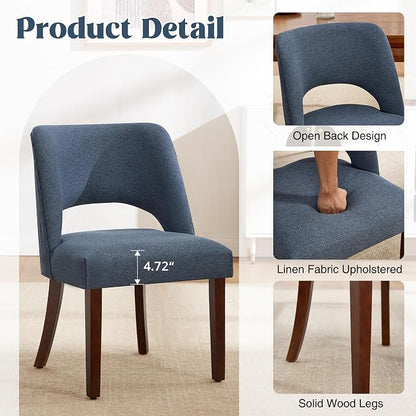 Dining Chairs Set of 4,Modern Dining Room Chairs with Thick Cushions,Upholstered Linen Fabric Kitchen Chairs for Kitchen Dining Room DARKBLUE