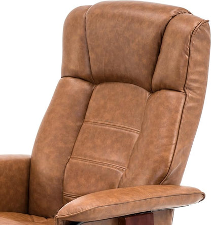 MCombo Manual Swivel Recliner with Ottoman, Chair Ottoman Set for RV Small Spaces, Living Room, Bedroom, Office 9019 4919 (Faux Leather, Saddle)