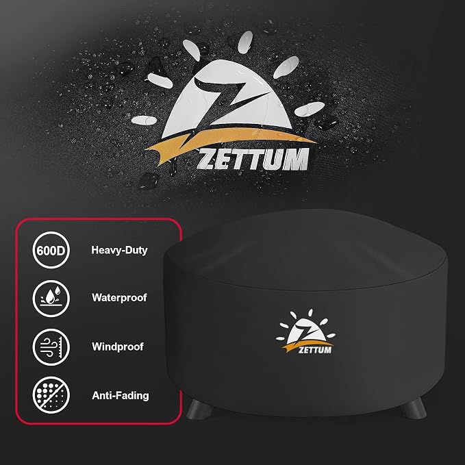 Zettum Fire Pit Cover Round 54 Inch - Outdoor Firepit Cover Heavy Duty & Waterproof, 600D Patio Fire Table Cover Large Gas Fire Pit Accessories Fade & Weather Resistant - 54 x 54 x 24 Inch