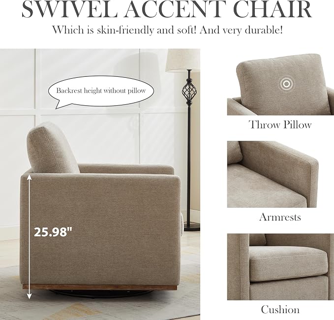 Aoiy & Wifon 30.7" W Swivel Accent Chair Set of 2, Mid Century Modern Swivel Chairs for Living Room, Comfy Small Accent Chair, Wavy Chenille, Taupe