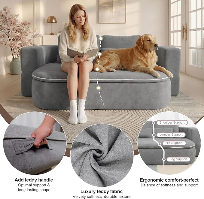 75" Boneless Couch Bed,Fold Up Sleeper Sofa for Adults, Memory Foam Floor Couch with 4 Pillows & Blanket, No Assembly Foldable Guest Bed for Apartment,Living Room