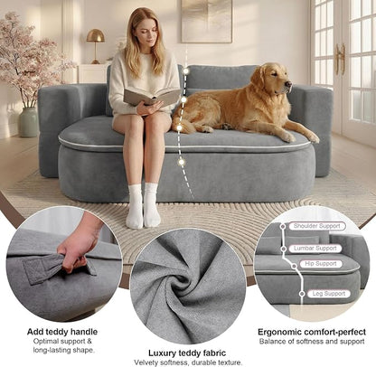 75" Boneless Couch Bed,Fold Up Sleeper Sofa for Adults, Memory Foam Floor Couch with 4 Pillows & Blanket, No Assembly Foldable Guest Bed for Apartment,Living Room
