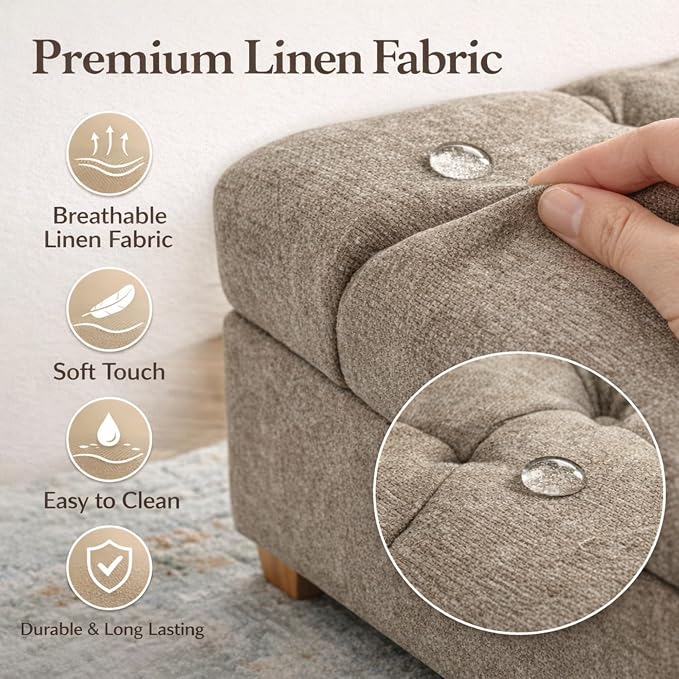 60.2" Storage Bench, End of Bed Storage Benches, Chenille Fabric Upholstered Ottoman Bench with Safety Hinge for Living Room Entryway Bedroom Hallway