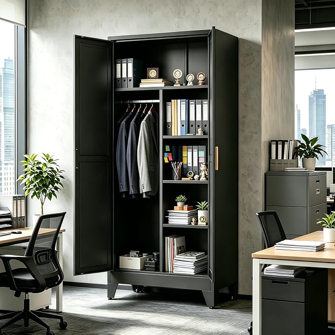 71" H Black Closet,Armoire Wardrobe Closets,Metal Wardrobe Closet with Doors and Shelves