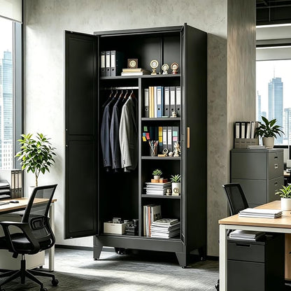 71" H Black Closet,Armoire Wardrobe Closets,Metal Wardrobe Closet with Doors and Shelves