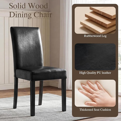 LSSBOUGHT Modern Dining Chair Set of 4 Urban Style PU Kicthen Chairs with Solid Wood Legs for Dining Room and Restaurant(Black)
