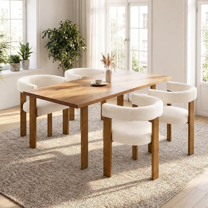 VIRRMO Boucle Dining Chair Set of 2 Terry Upholstered Dining Room Chairs Kitchen Chairs with Wood Legs Mid Century Modern Chair for Dining Room, Kitchen (Wood-Cream, 4)