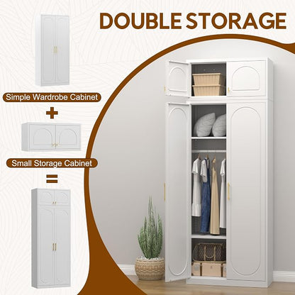 UNICOLY 86" Armoire Wardrobe Closet, 71'' Metal Closet with 15" Cabinets, Wardrobe Cabinet with Hanging Rod, for Bedroom School, Employee, Gym, Armarios De Ropa para DormitorioAssembly Required, White