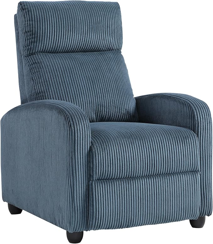 Lexicon Corduroy Pushback Recliner Chair Armchair Push Back Recliner, Solid Wood Frame and Metal Base, Easy Assembly Small Soft Single Sofa Accent Chair for Living Room/Office/Apartment, Midnight Blue