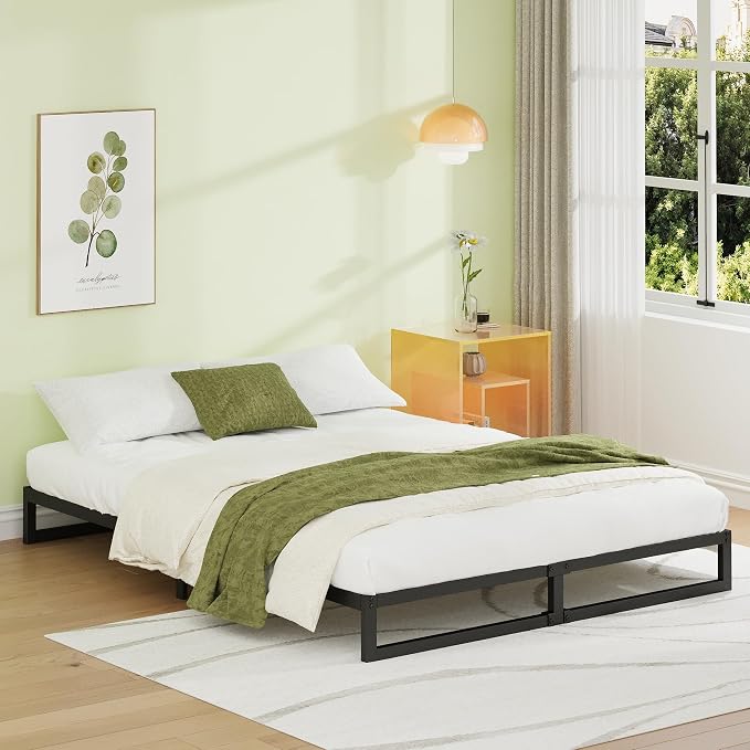 EMODA 7 Inch King Size Bed Frame No Box Spring Needed, Heavy Duty Metal Platform with Steel Slats, Noise Free, Easy Assembly, Black