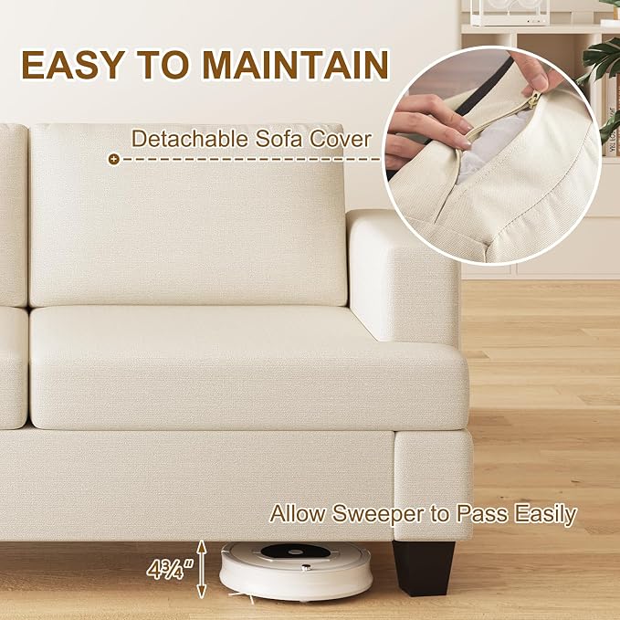 Furnimart 62" Loveseat Couch, Modern Love Seat Couches for Small Spaces, Beige Linen Sofa, Deep Seat Sofa for Living Room, Small 2 Seater Couch for Bedroom, Office